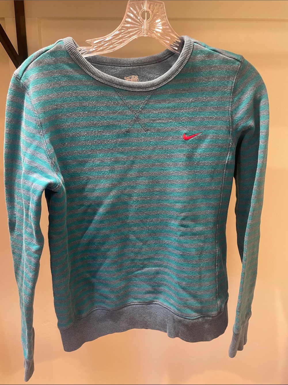 Nike Athletic Department Teal & Gray Striped Crewneck with Red Swoosh